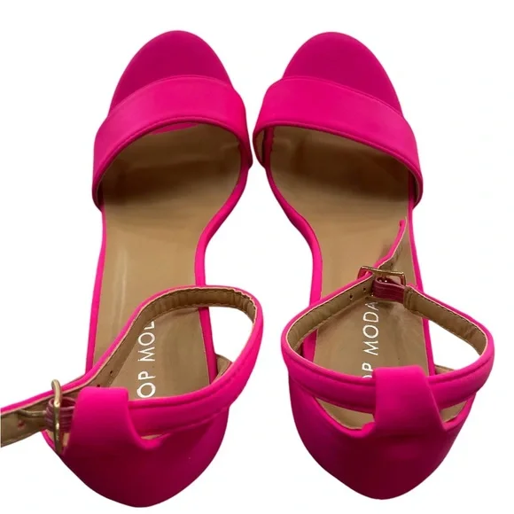 Hot pink chunky 4.5  heel,Ankle strap,Open toe, size 7, New - Picture 9 of 11